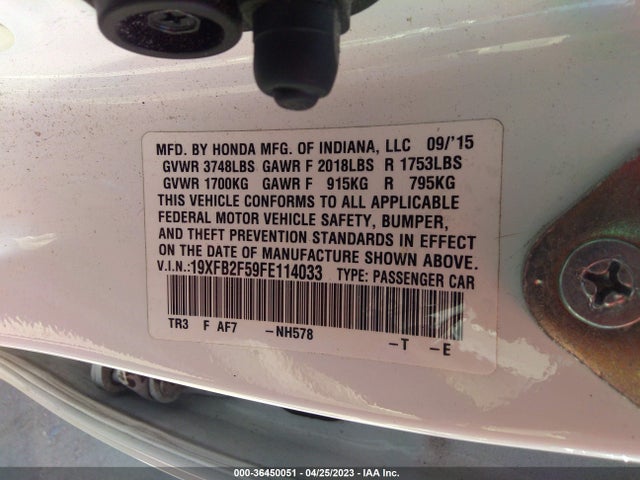 Honda Civic Sedan Lx 2015 19XFB2F59FE114033 Image 9