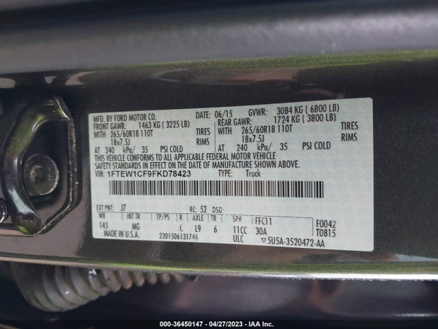 Ford F-150 Xl/lariat 2015 1FTEW1CF9FKD78423 Image 11