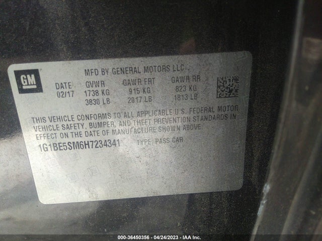 Chevrolet CRUZE LT 2017 1G1BE5SM6H7234341 Image 9