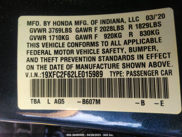 Honda Civic Sedan Lx 2020 19XFC2F62LE015989 Image 9