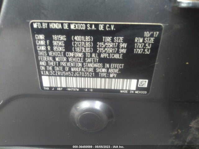 Honda HR-V EX 2018 3CZRU5H52JG703521 Image 9