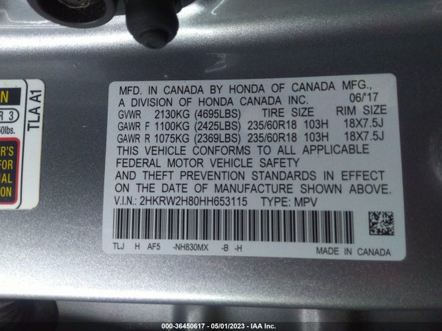 Honda Cr-v Ex-l 2017 2HKRW2H80HH653115 Image 9