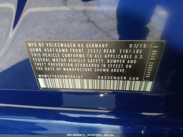 WVWLF7AU9FW240157 Volkswagen Golf R