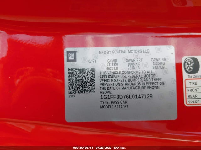Chevrolet CAMARO LT1 2020 1G1FF3D76L0147129 Image 9