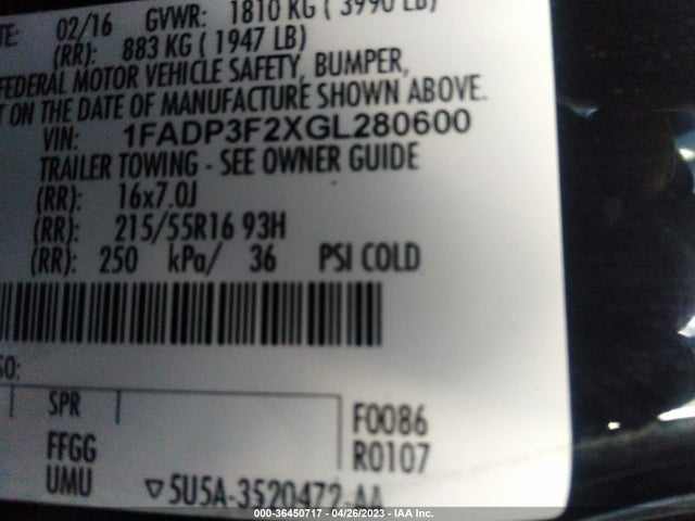 Ford FOCUS SE 2016 1FADP3F2XGL280600 Image 10