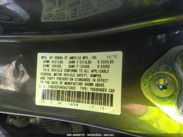 Honda Accord Sedan Ex-l 2014 1HGCR2F84EA075685 Image 9