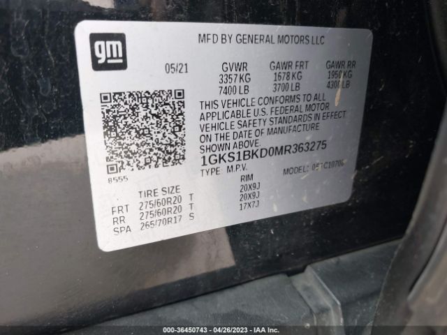 1GKS1BKD0MR363275 GMC YUKON SLT