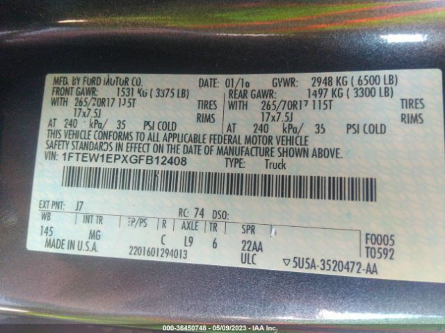 1FTEW1EPXGFB12408 Ford F-150 Xlt/xl/lariat