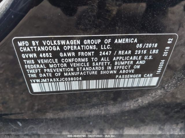 1VWJM7A3XJC038004 Volkswagen Passat 3.6l V6 Gt