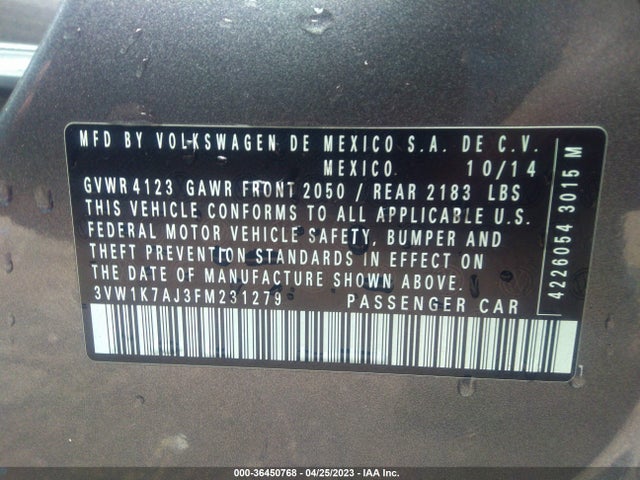 3VW1K7AJ3FM231279 Volkswagen Jetta Sedan 2.0l S W/technology