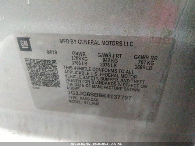 Chevrolet SONIC LT 2019 1G1JG6SB9K4137797 Image 10