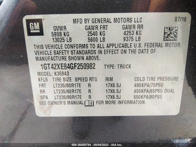 2016 GMC Sierra 3500HD, VIN: 1GT42XE84GF250982