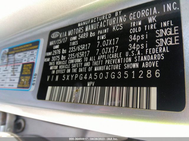 5XYPG4A50JG351286 KIA Sorento Lx V6