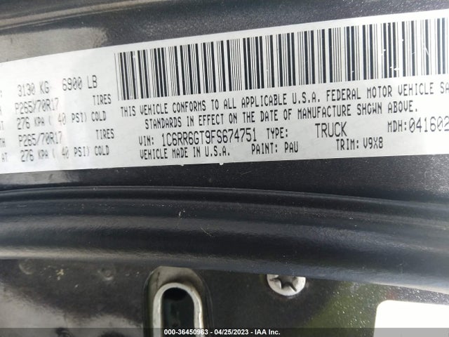 RAM 1500 Slt 2015 1C6RR6GT9FS674751 Image 9