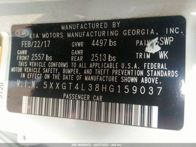 5XXGT4L38HG159037 KIA Optima Lx