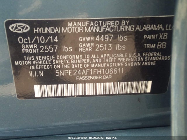 Hyundai Sonata 2.4l Se 2015 5NPE24AF1FH106611 Image 9