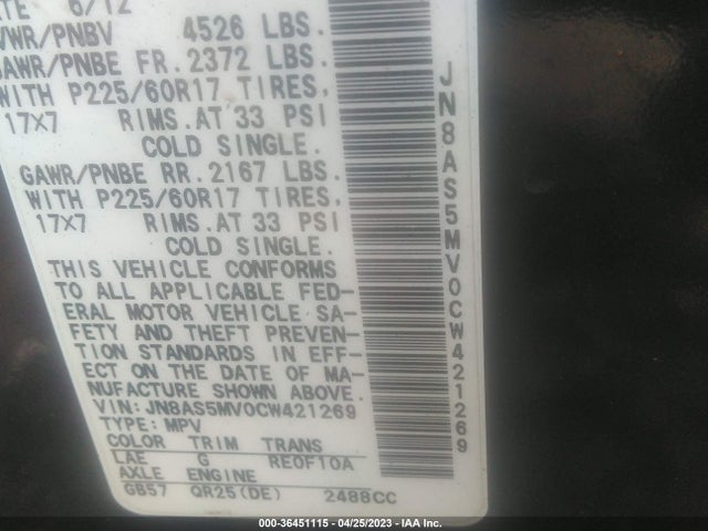 2012 NISSAN ROGUE SV VIN: JN8AS5MV0CW421269