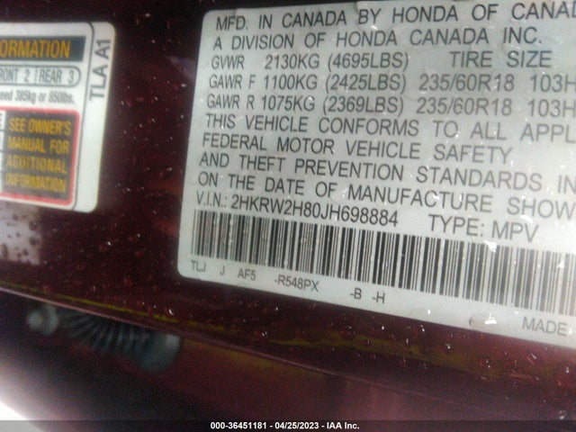 Honda Cr-v Ex-l 2018 2HKRW2H80JH698884 Image 9