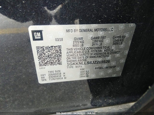 GMC ACADIA SLE 2018 1GKKNLLS6JZ215926 Image 9