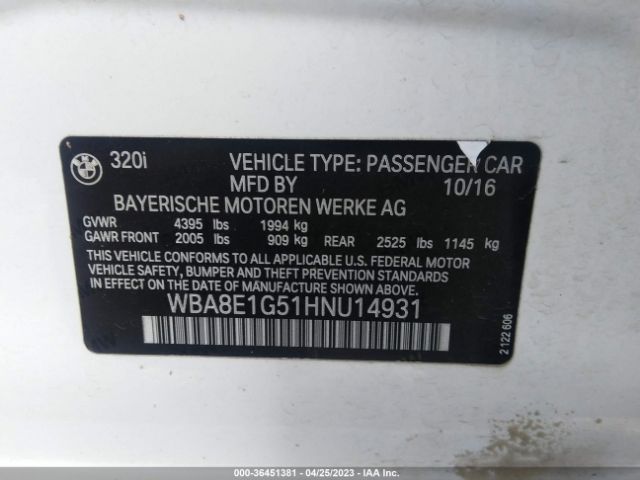 WBA8E1G51HNU14931 BMW 3 Series 320i
