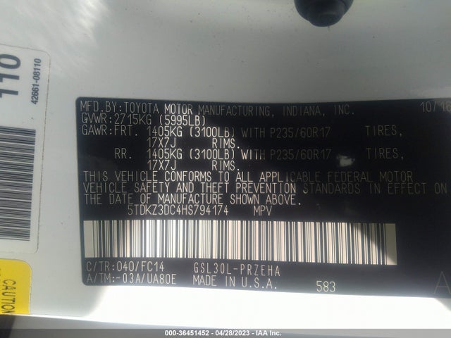 Toyota SIENNA LE 2017 5TDKZ3DC4HS794174 Image 10