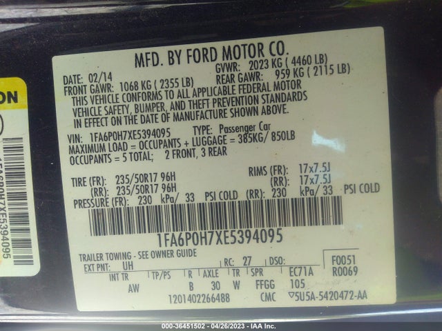 Ford FUSION SE 2014 1FA6P0H7XE5394095 Image 9