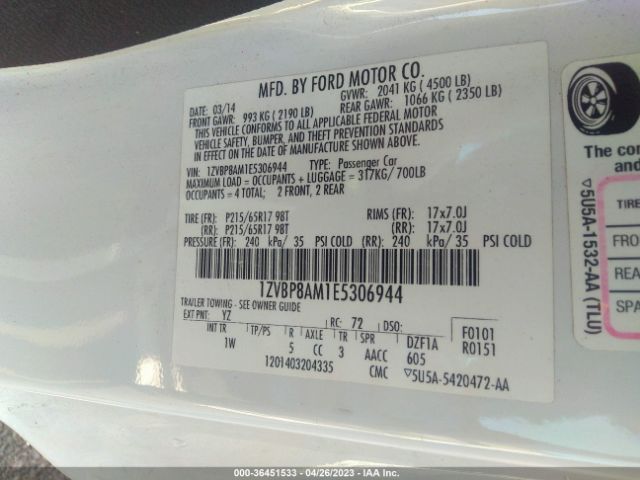 1ZVBP8AM1E5306944 Ford Mustang V6