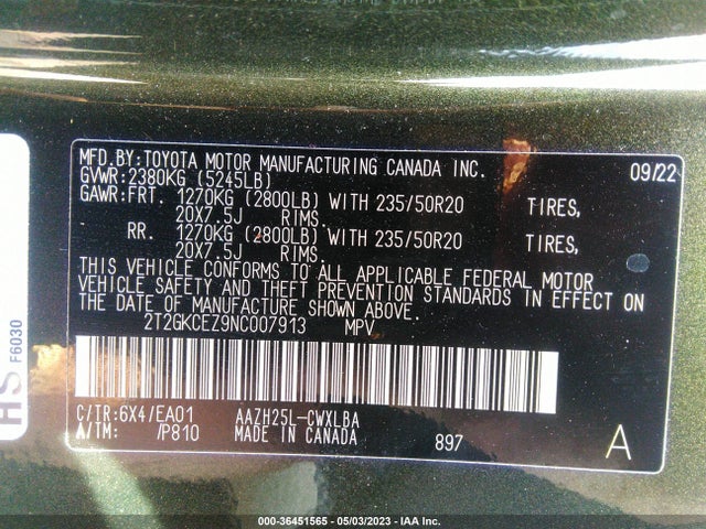 2022 Lexus NX, VIN: 2T2GKCEZ9NC007913