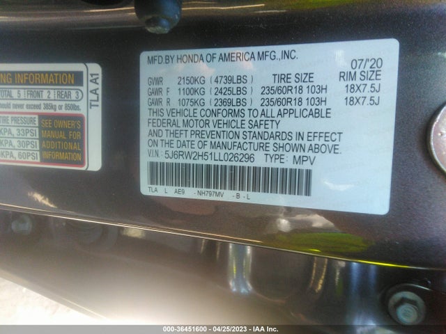 2020 HONDA CR-V EX VIN: 5J6RW2H51LL026296