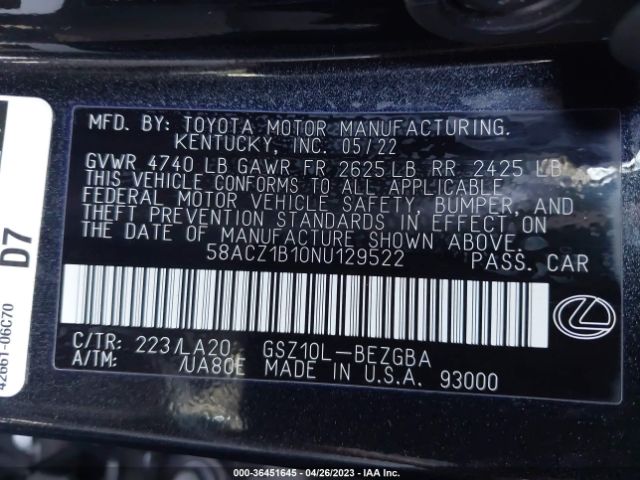 58ACZ1B10NU129522 Lexus ES 350