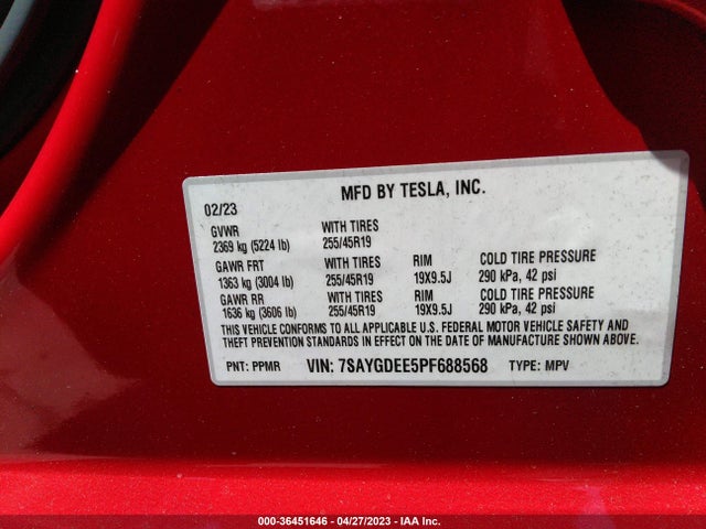7SAYGDEE5PF688568 Tesla Model Y Long Range