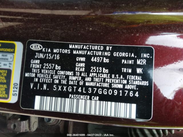 5XXGT4L37GG091764 KIA Optima Lx
