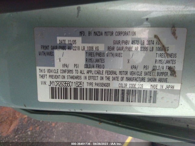 2006 MAZDA MAZDA5 SPORT VIN: JM1CR293560116251