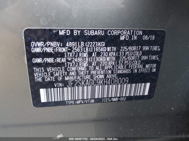 JF2SKAGC9KH408009 Subaru Forester Premium
