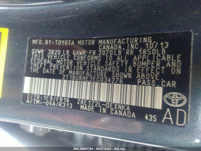 Toyota Corolla L/le/s/s Plus/le Plus 2014 2T1BURHE2EC034276 Image 10