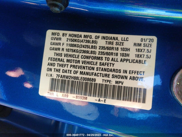 Honda Cr-v Ex-l 2020 7FARW2H88LE008689 Image 9