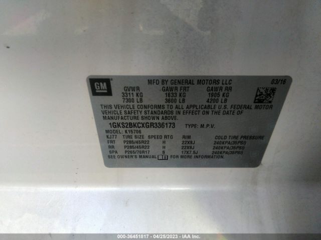 1GKS2BKCXGR336173 GMC YUKON SLT