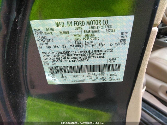 2008 FORD ESCAPE HYBRID VIN: 1FMCU59H78KA48212