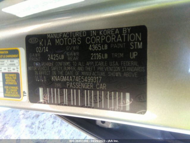 KNAGM4A74E5499317 KIA Optima Lx