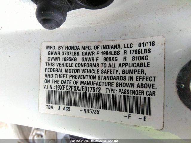 Honda Civic Sedan Lx 2018 19XFC2F5XJE017512 Image 10