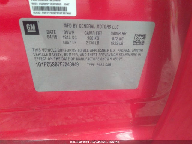 Chevrolet CRUZE LT 2015 1G1PC5SB7F7248949 Image 10