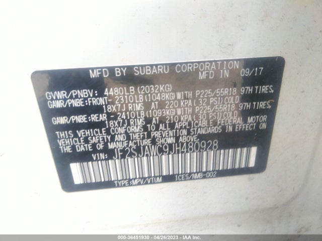 JF2SJAWC9JH480928 Subaru Forester Touring