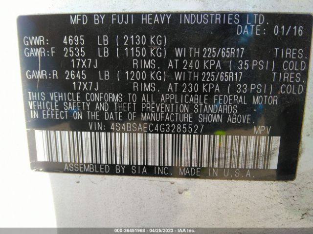 4S4BSAEC4G3285527 Subaru Outback 2.5i Premium