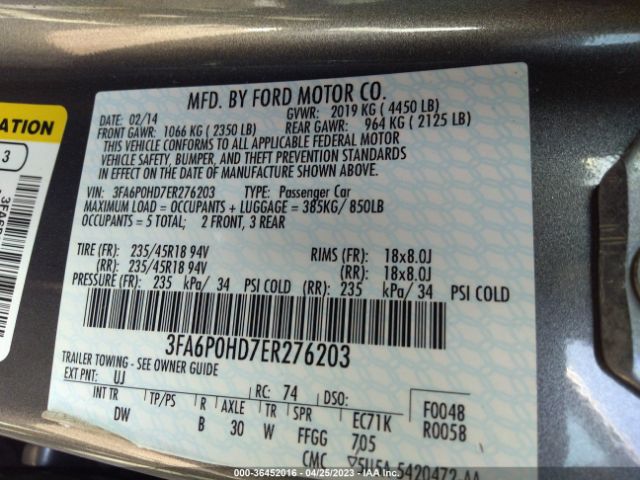 3FA6P0HD7ER276203 Ford FUSION SE