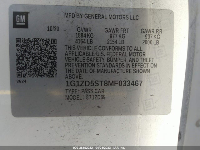 Chevrolet MALIBU LT 2021 1G1ZD5ST8MF033467 Image 9