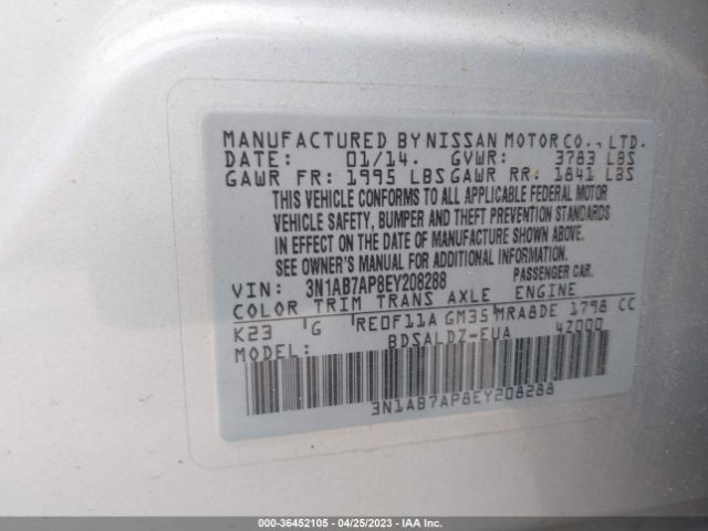3N1AB7AP8EY208288 Nissan SENTRA SV