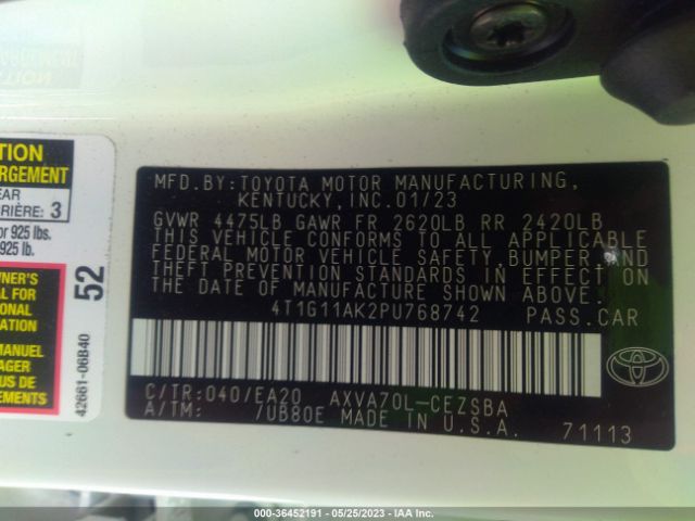 4T1G11AK2PU768742 Toyota Camry Se/se Nightshade