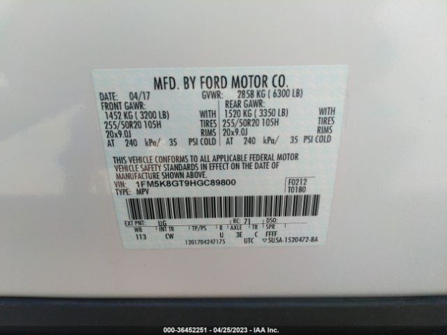 1FM5K8GT9HGC89800 Ford EXPLORER SPORT
