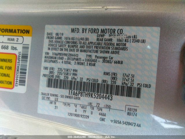 1FA6P8TH9K5204443 Ford Mustang Ecoboost