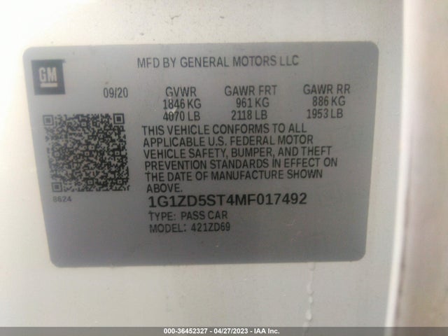 Chevrolet MALIBU LT 2021 1G1ZD5ST4MF017492 Image 9